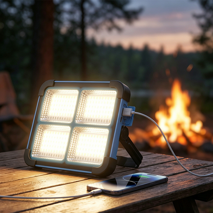 Solar Rechargeable LED Work Light - 288 Super Bright 5730 Beads Floodlight, USB & Type-C Charging, 5 Lighting Modes, IP66 Waterproof, Magnetic, SOS Emergency Signal, Adjustable Stand, Portable Light for Camping, Car Repairs