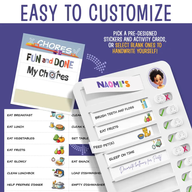 Magnetic Kids Chore Chart - Daily Routine Chart with Checklist, Stickers, Plastic Icons & Visual Task System, Back to School Supply That Builds Structure for Autistic Kids & ADHD Tools