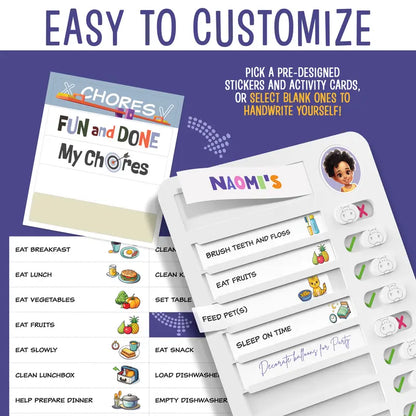 Magnetic Kids Chore Chart - Daily Routine Chart with Checklist, Stickers, Plastic Icons & Visual Task System, Back to School Supply That Builds Structure for Autistic Kids & ADHD Tools