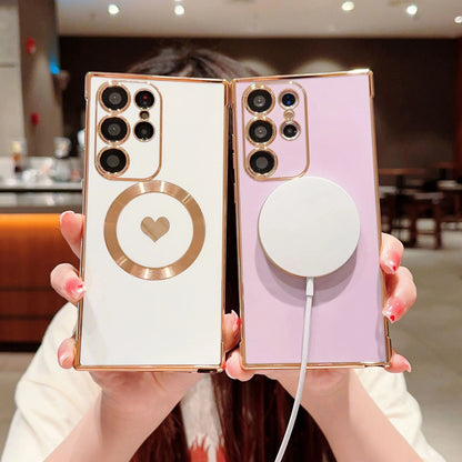 Love Heart Plating Magnetic Shockproof Phone Case for Samsung Galaxy S23 S22 S21