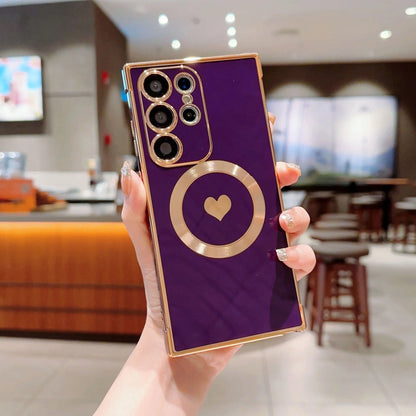 Love Heart Plating Magnetic Shockproof Phone Case for Samsung Galaxy S23 S22 S21