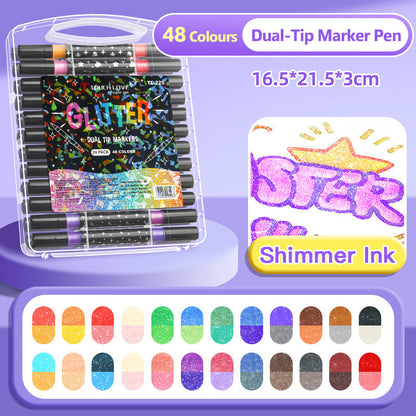 🖊️ 50% OFF NOW! ✨ Dual-Tip Glitter Marker Pen - Vibrant Colors for Art/Journaling/Scrapbooking, Non-Toxic & Quick-Drying 🎨📝