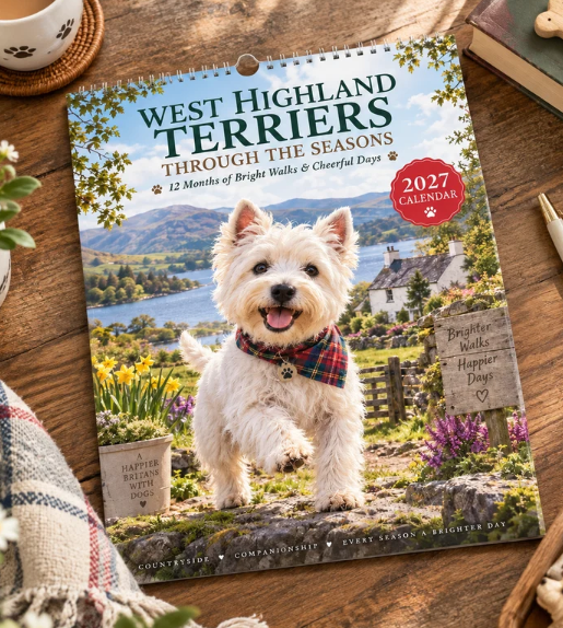 ✨🌲2027 West Highland Terriers Through The Seasons Wall Calendar | Cute Westie Outdoor Adventure Hanging Calendar, Perfect Gift For Dog Lovers 🐶