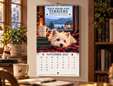 ✨🌲2027 West Highland Terriers Through The Seasons Wall Calendar | Cute Westie Outdoor Adventure Hanging Calendar, Perfect Gift For Dog Lovers 🐶