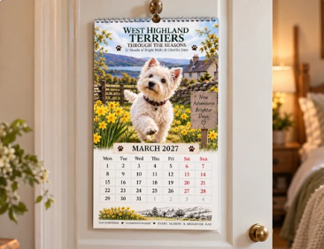 ✨🌲2027 West Highland Terriers Through The Seasons Wall Calendar | Cute Westie Outdoor Adventure Hanging Calendar, Perfect Gift For Dog Lovers 🐶