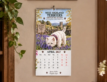 ✨🌲2027 West Highland Terriers Through The Seasons Wall Calendar | Cute Westie Outdoor Adventure Hanging Calendar, Perfect Gift For Dog Lovers 🐶