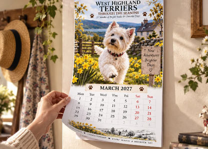 ✨🌲2027 West Highland Terriers Through The Seasons Wall Calendar | Cute Westie Outdoor Adventure Hanging Calendar, Perfect Gift For Dog Lovers 🐶