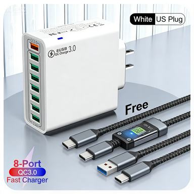 📢📢50%  OFF !! ⏰8-Port USB Fast Charging Mobile Phone Charger