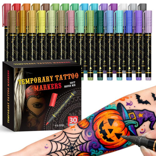 Cosmetic Grade Temporary Tattoo Markers for Skin, 10/15 Vibrant Colors Flexible Brush Tip Pens,, High Detail, Face Makeup Halloween, None Toxic, Office Stationery Writing Tool