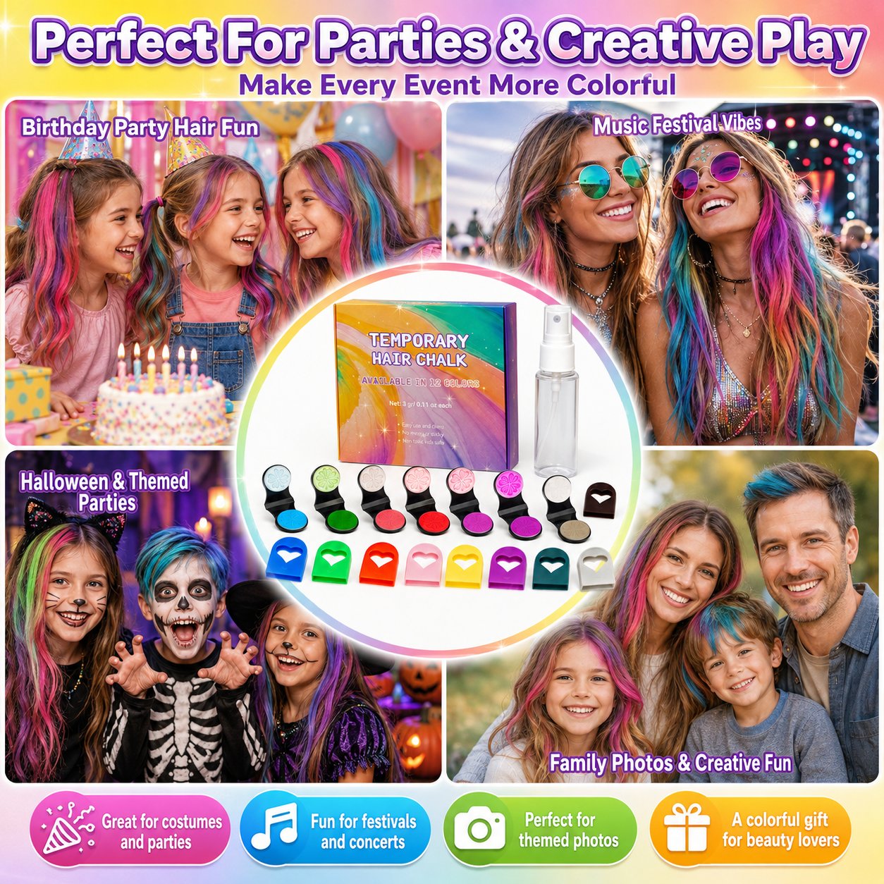 🔥Last Day 49% OFF - 🌈12-Color Temporary Hair Chalk Applicator Set