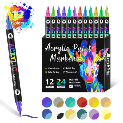 (🔥Last Day Promotion-49%OFF)Dual Tip Acrylic Paint Pen Marker - 24/48/72 Colours