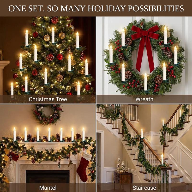 LED Flameless Candle Clip Lights with Remote, 10 Pack Battery-Operated Dimmable Lights with Timer, Flickering & Steady Modes, Batteries Included for Christmas Tree, Decorations for Room