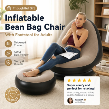 🛋️🎁 50% OFF! Never sit uncomfortably again – this inflatable beanbag with footrest and electric pump is ready in under 2 minutes. Supports up to 150 kg; velvety-soft PVC!
