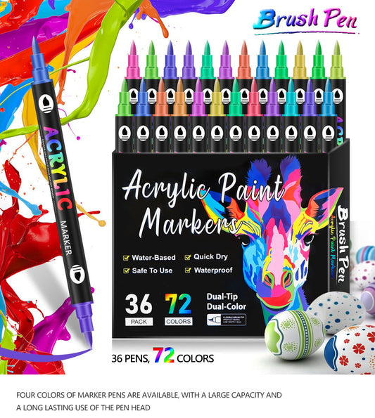 (🔥Last Day Promotion-49%OFF)Dual Tip Acrylic Paint Pen Marker - 24/48/72 Colours