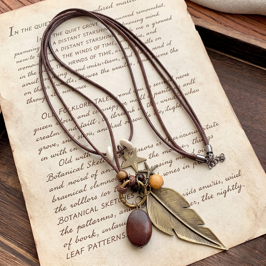 📿🪶Vintage Boho Feather Pendant Necklace