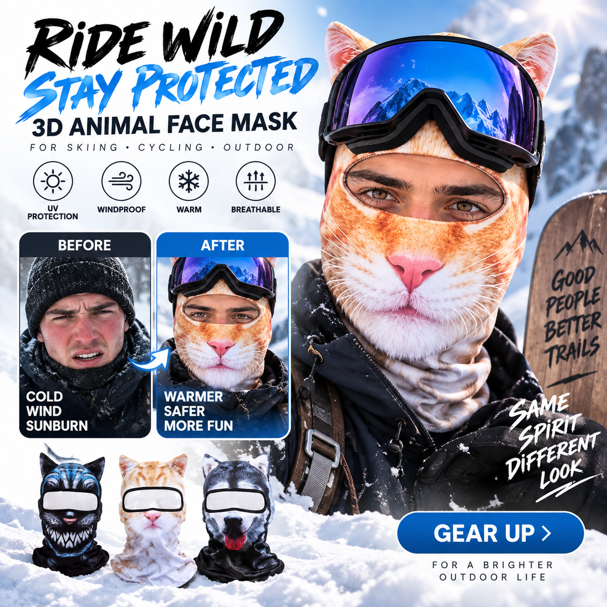 🐺3D Animal Print Face‑Kini | UV Sun Protection Full‑Face Balaclava for Outdoor & Cosplay