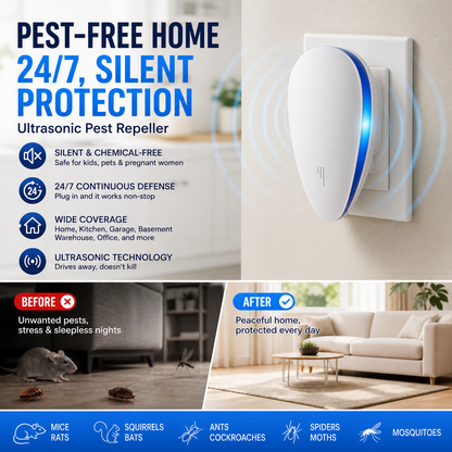 🦟 Ultrasonic Pest Repeller – Silent Plug-In Insect & Rodent Deterrent for Home, Kitchen & Garage