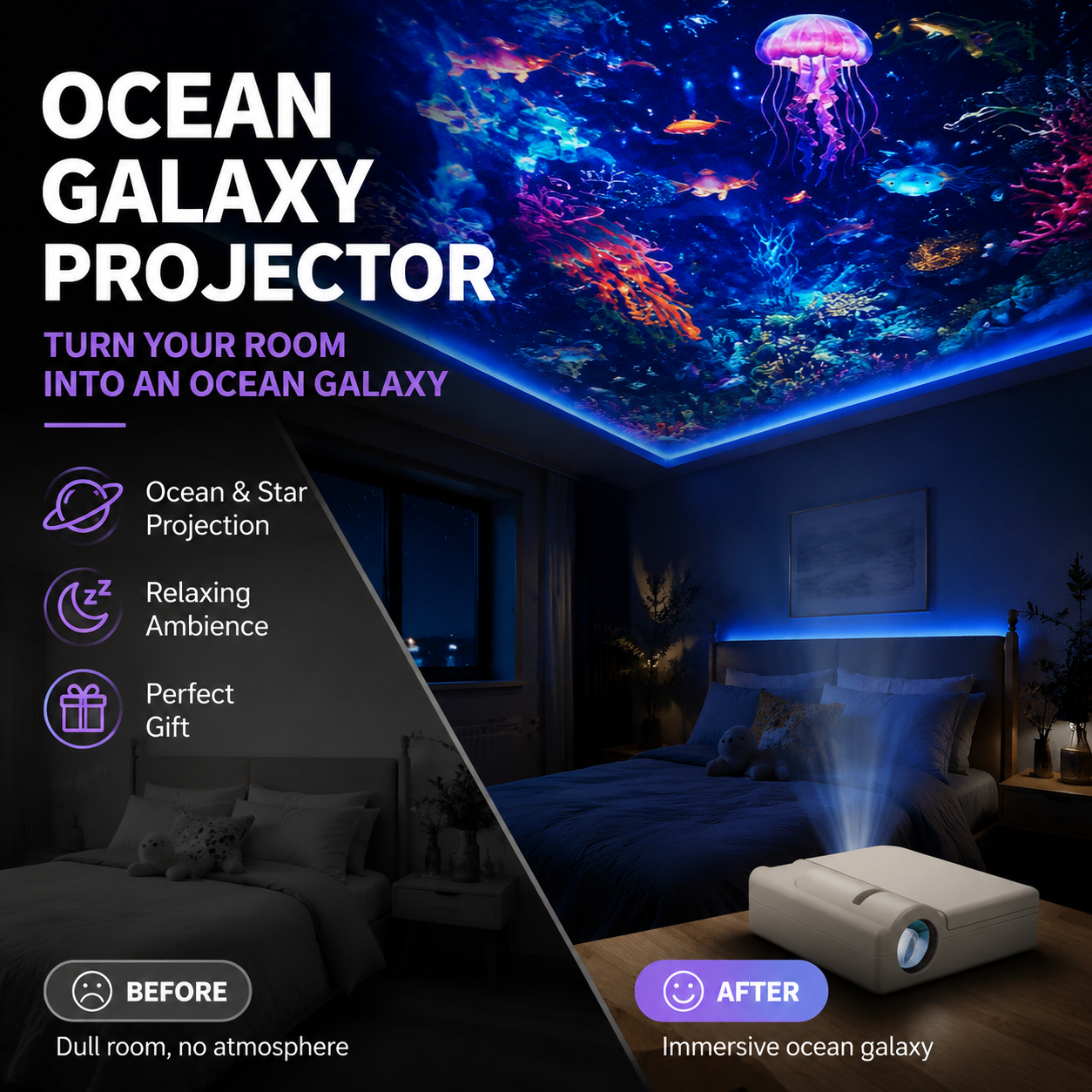 Ocean & galaxy projection lights: Dive into a wondrous world.