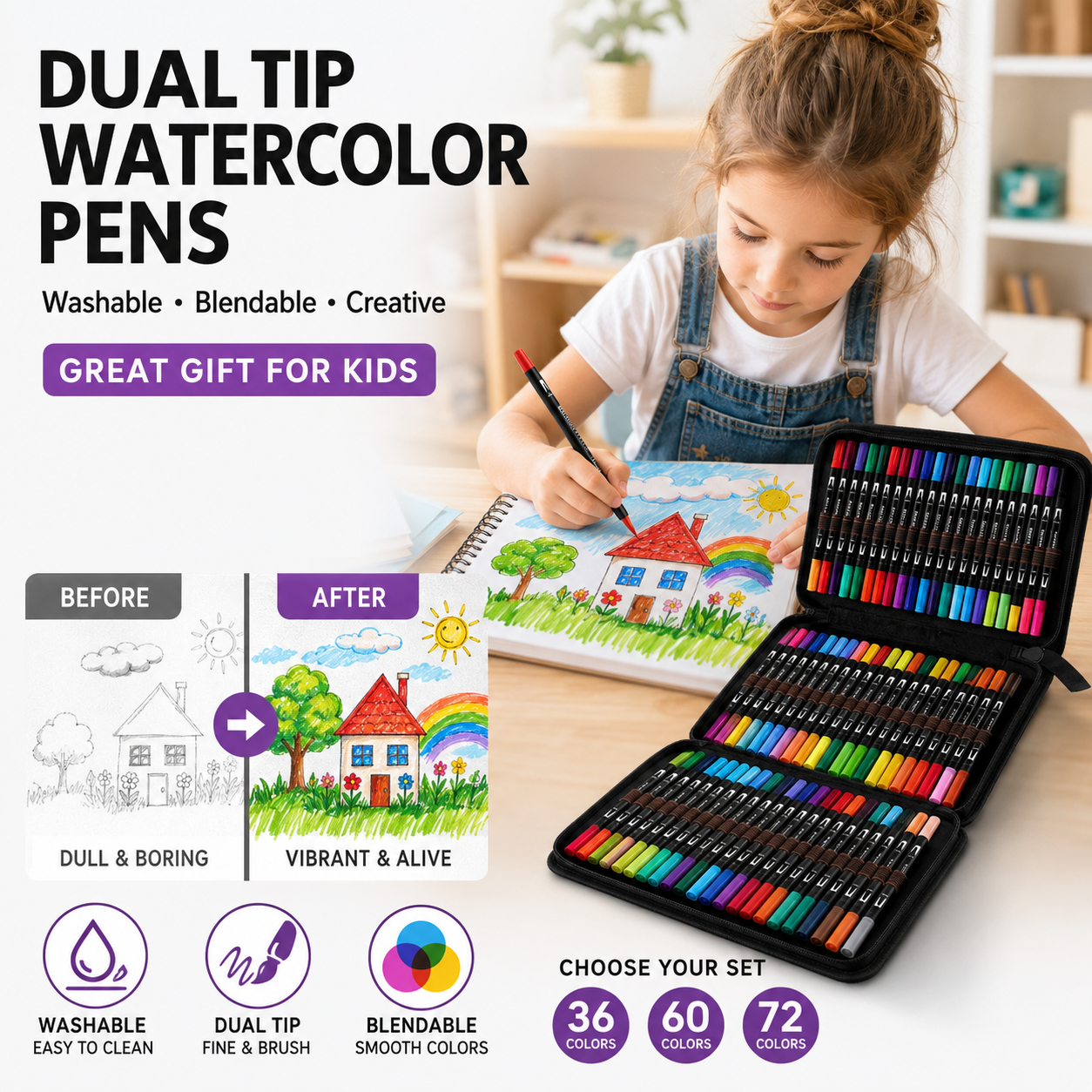 Washable double-ended acrylic markers with layering function