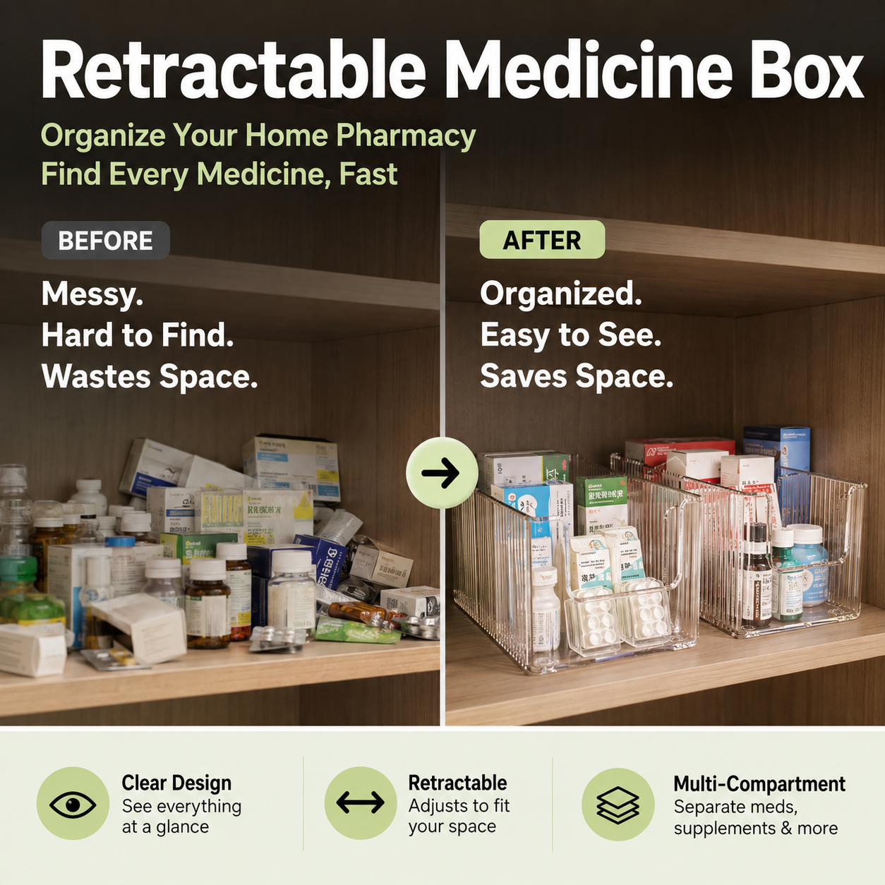 🔥 Transparent Telescopic Medicine Organizer — Extendable, Perfect for a Tidy Medicine Cabinet 💊🗄️