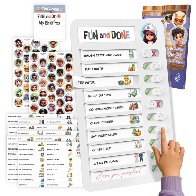 Magnetic Kids Chore Chart - Daily Routine Chart with Checklist, Stickers, Plastic Icons & Visual Task System, Back to School Supply That Builds Structure for Autistic Kids & ADHD Tools