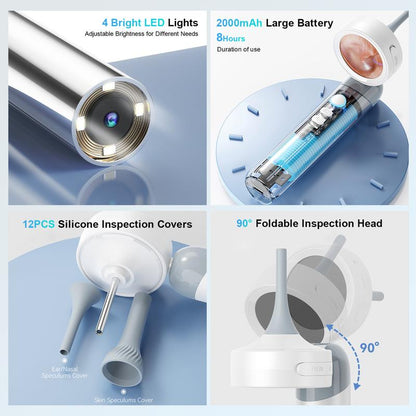 Aspoven Digital Otoscope 2026 – LED, 1.4" IPS Screen, 1080P HD,12 Silicone Tips, USB-C Rechargeable