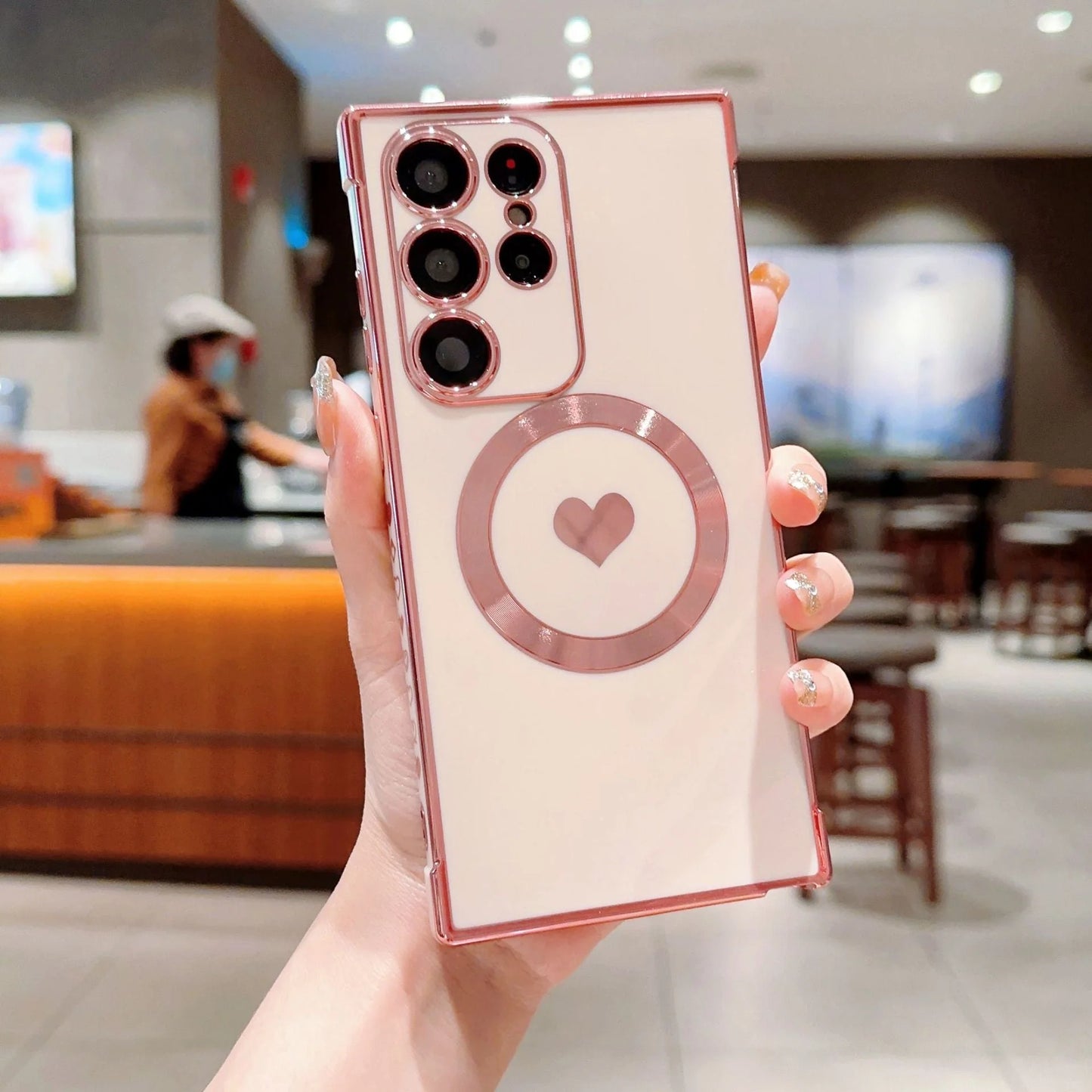 Love Heart Plating Magnetic Shockproof Phone Case for Samsung Galaxy S23 S22 S21