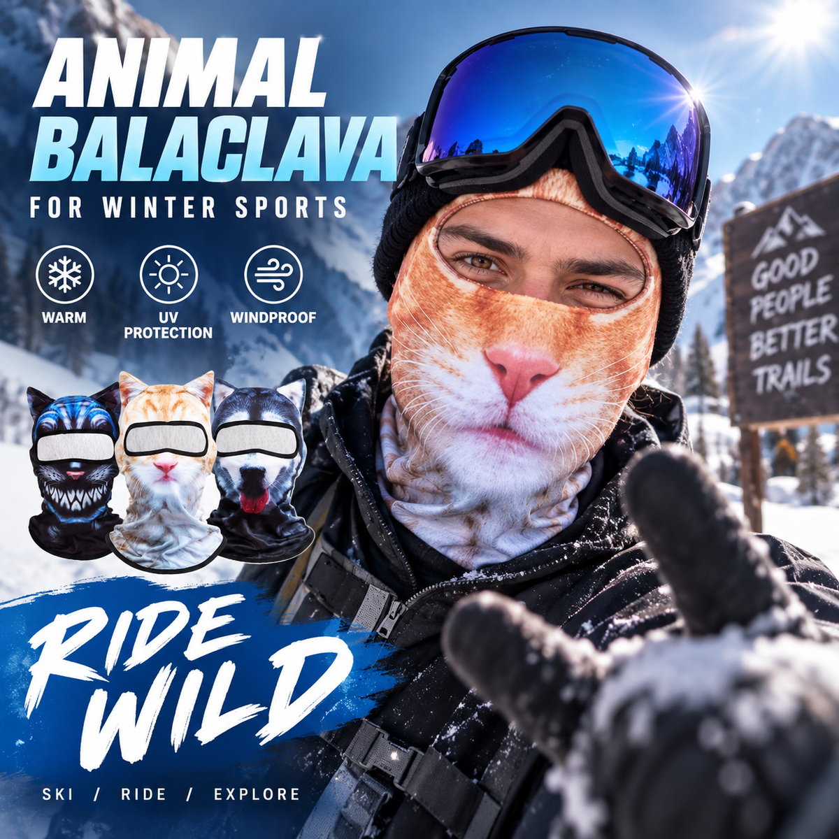 🐺3D Animal Print Face‑Kini | UV Sun Protection Full‑Face Balaclava for Outdoor & Cosplay
