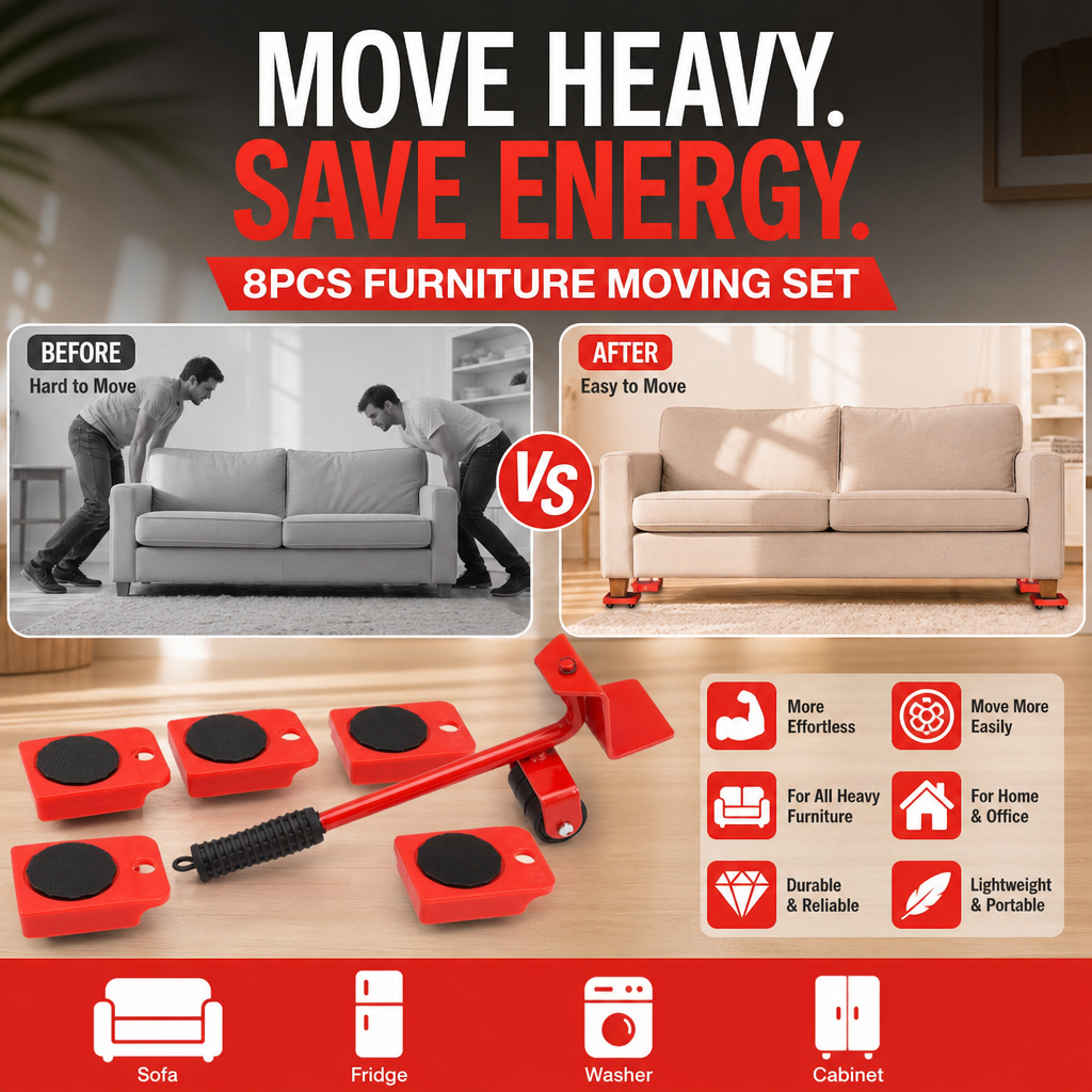 📦 LIMITED-TIME 50% OFF! 🛋️ Furniture Moving System – 360° Rotating Sliders, 800 Lbs Load‑Bearing 8‑Piece Kit ✨