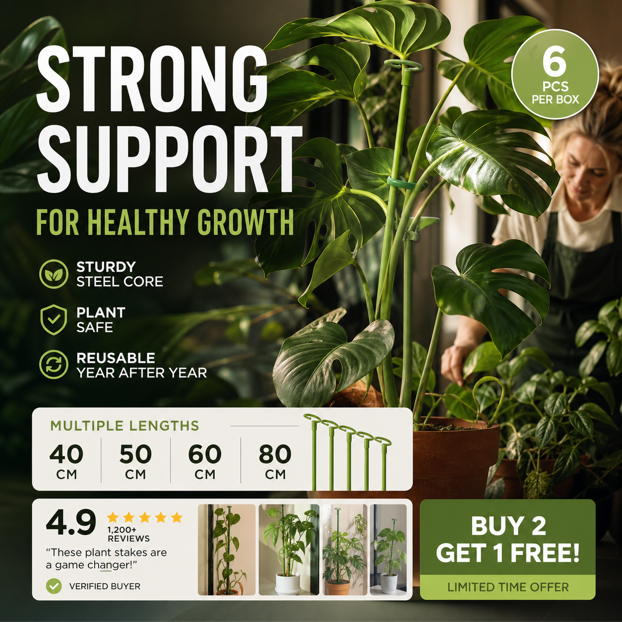 A semi-circular support frame to prevent drooping flowers, suitable for hydrangeas, roses, monstera, indoor potted plants, and outdoor garden vegetables.
