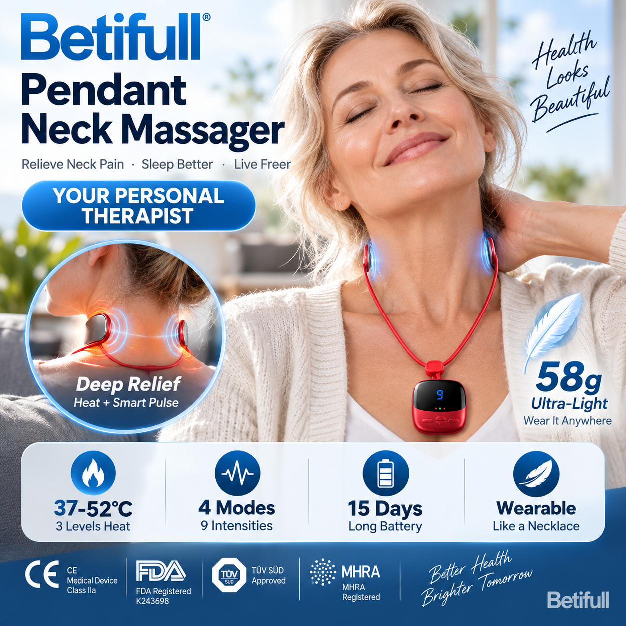 Portable Pendant Neck Massager with Heat