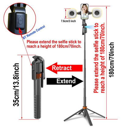 ⏳Time-Limited Special⏰180cm Smart Face-Tracking PTZ Selfie Stick – 360° Auto Follow Phone Tripod with Fill Light, 4-Axis Anti-Shake for Live Streaming & Video Shooting