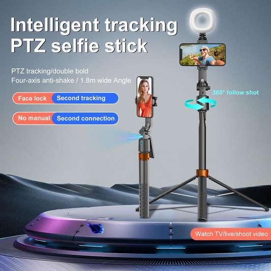 ⏳Time-Limited Special⏰180cm Smart Face-Tracking PTZ Selfie Stick – 360° Auto Follow Phone Tripod with Fill Light, 4-Axis Anti-Shake for Live Streaming & Video Shooting