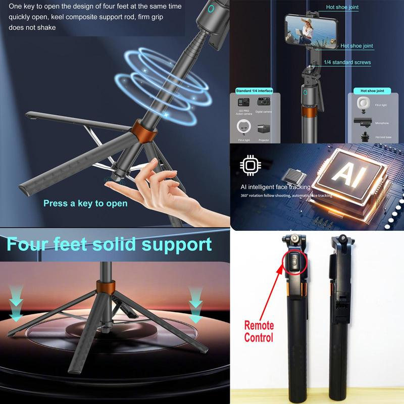 ⏳Time-Limited Special⏰180cm Smart Face-Tracking PTZ Selfie Stick – 360° Auto Follow Phone Tripod with Fill Light, 4-Axis Anti-Shake for Live Streaming & Video Shooting