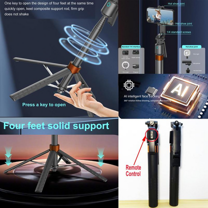 ⏳Time-Limited Special⏰180cm Smart Face-Tracking PTZ Selfie Stick – 360° Auto Follow Phone Tripod with Fill Light, 4-Axis Anti-Shake for Live Streaming & Video Shooting