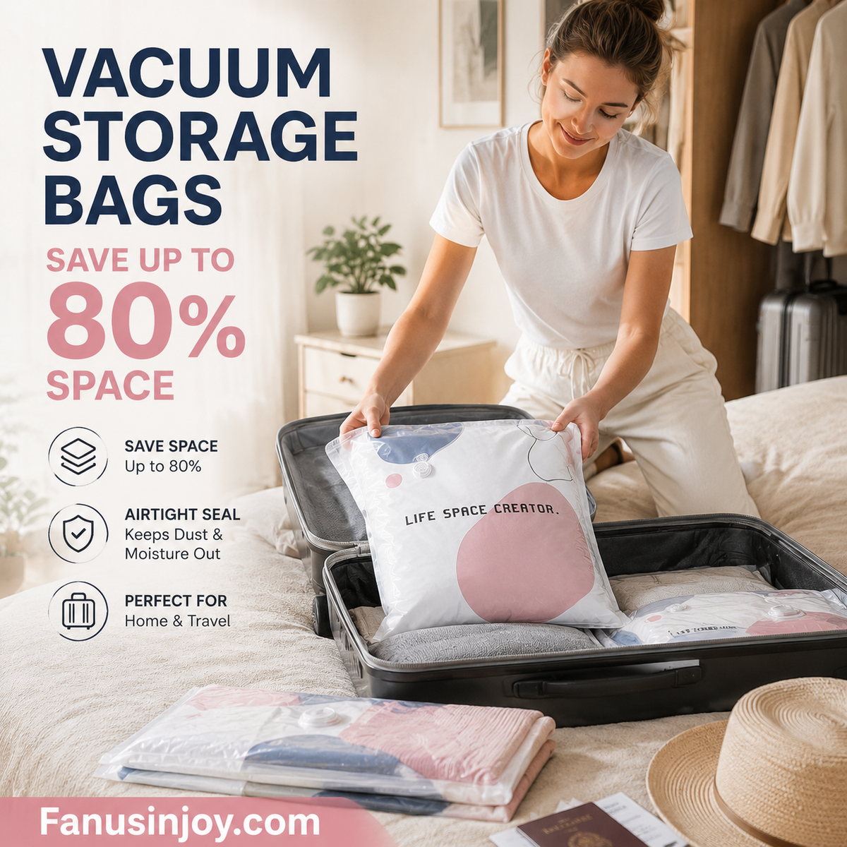💥Increase storage space by 80%！No-Pump Large Vacuum Storage Compression Bags