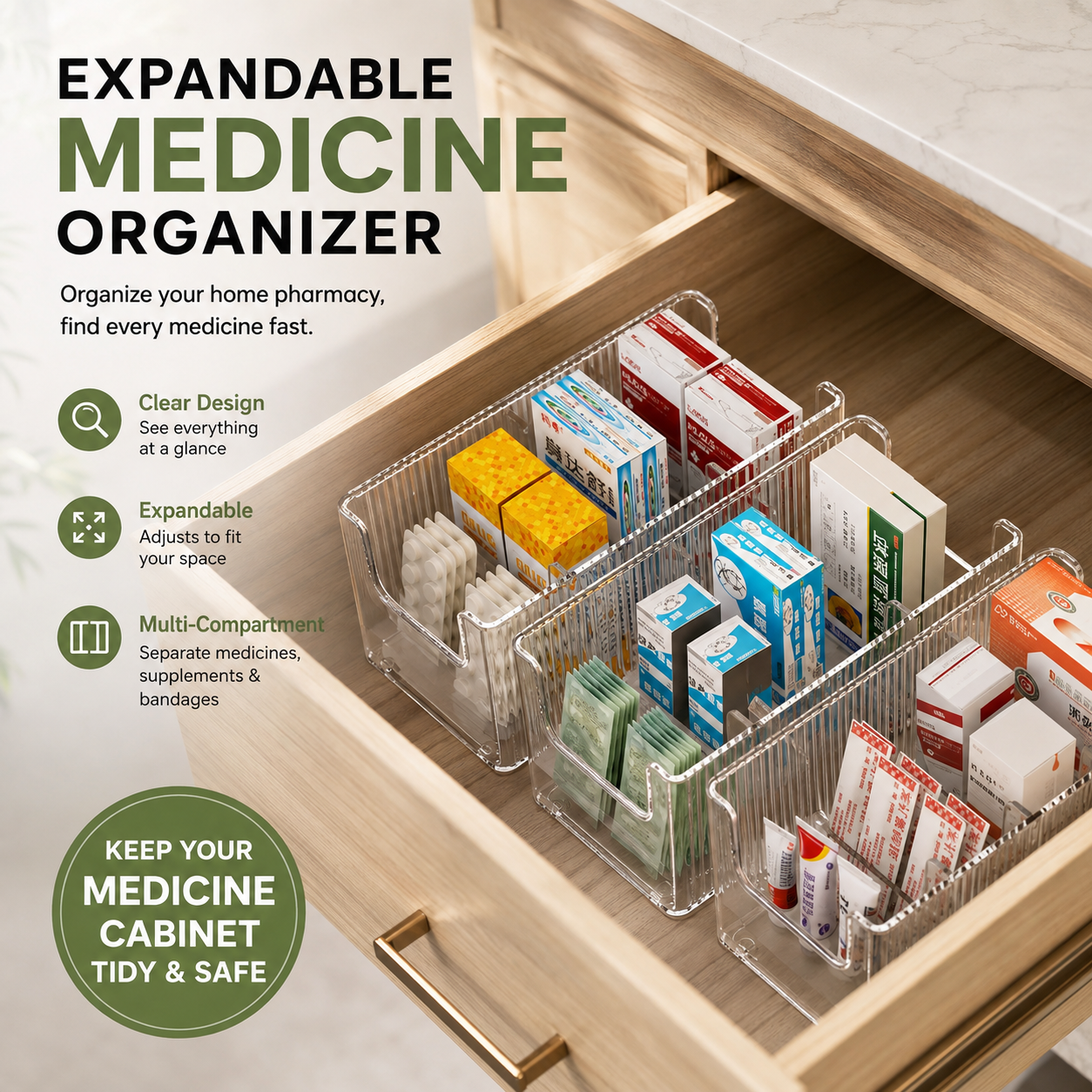 🔥 Transparent Telescopic Medicine Organizer — Extendable, Perfect for a Tidy Medicine Cabinet 💊🗄️