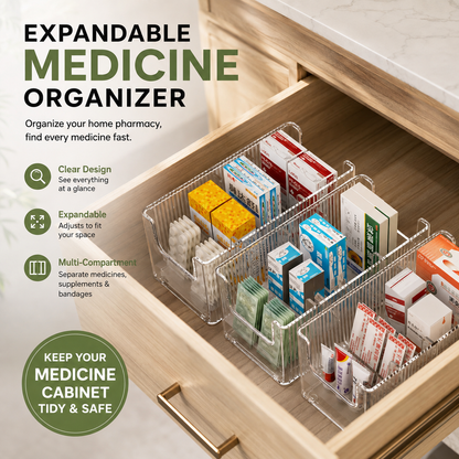 🔥 Transparent Telescopic Medicine Organizer — Extendable, Perfect for a Tidy Medicine Cabinet 💊🗄️
