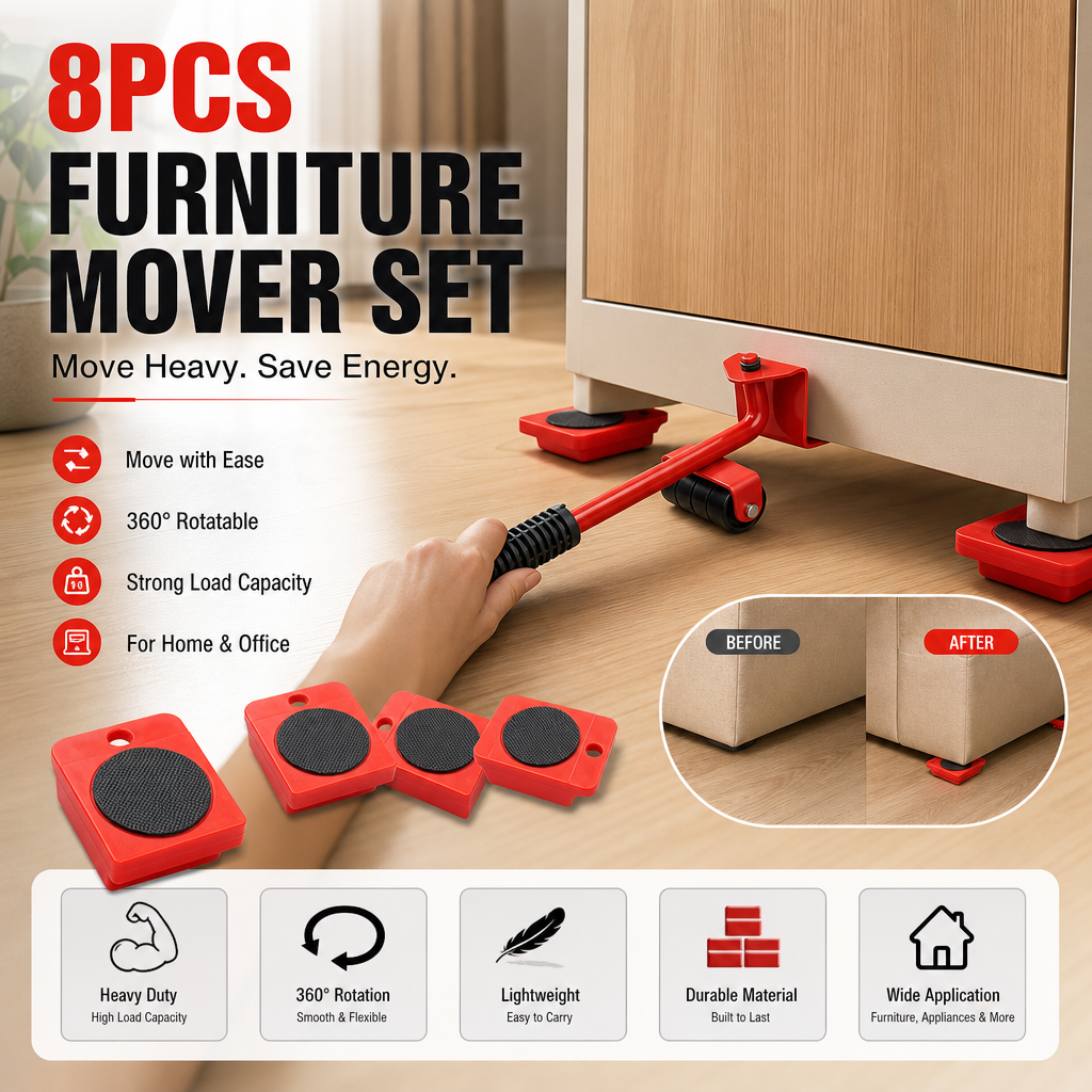 📦 LIMITED-TIME 50% OFF! 🛋️ Furniture Moving System – 360° Rotating Sliders, 800 Lbs Load‑Bearing 8‑Piece Kit ✨