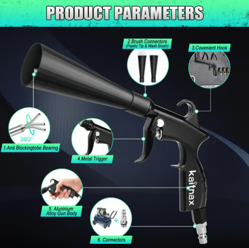 🔥Hot Sale🔥Air Blow Gun Car Interior Cleaning Gun High Pressure Car Detailing Cleaning Tool with Nozzle and Auto Detailing Dusting Brush