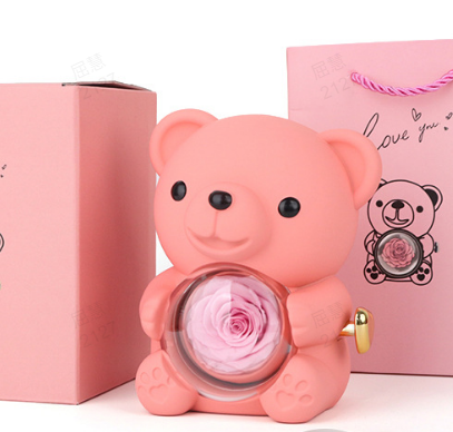 Engraved Heart Necklace - with real Rose Bear Giftbox