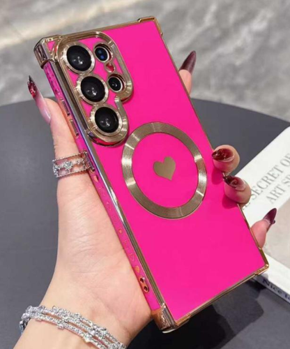Love Heart Plating Magnetic Shockproof Phone Case for Samsung Galaxy S23 S22 S21