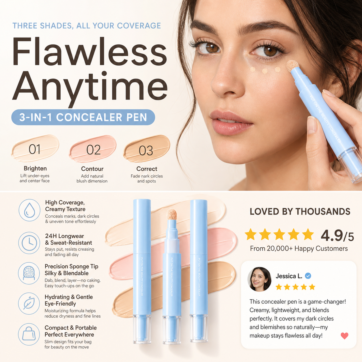 💖 LIMITED‑TIME 50% OFF! ✨ 41,258 Sold – Multipurpose Concealer & Foundation – Flawless Coverage, 24H Long-Lasting & Hydrating 💄