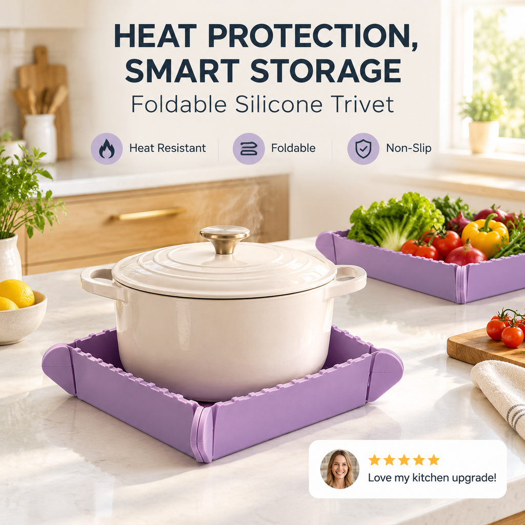 Magnetic Silicone Trivet 🍳🧲 | Foldable Pot Mat & Small Kitchen Tray