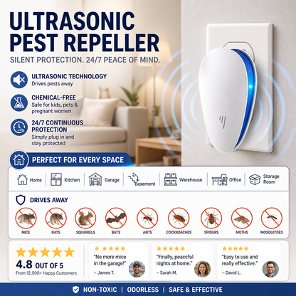 🦟 Ultrasonic Pest Repeller – Silent Plug-In Insect & Rodent Deterrent for Home, Kitchen & Garage