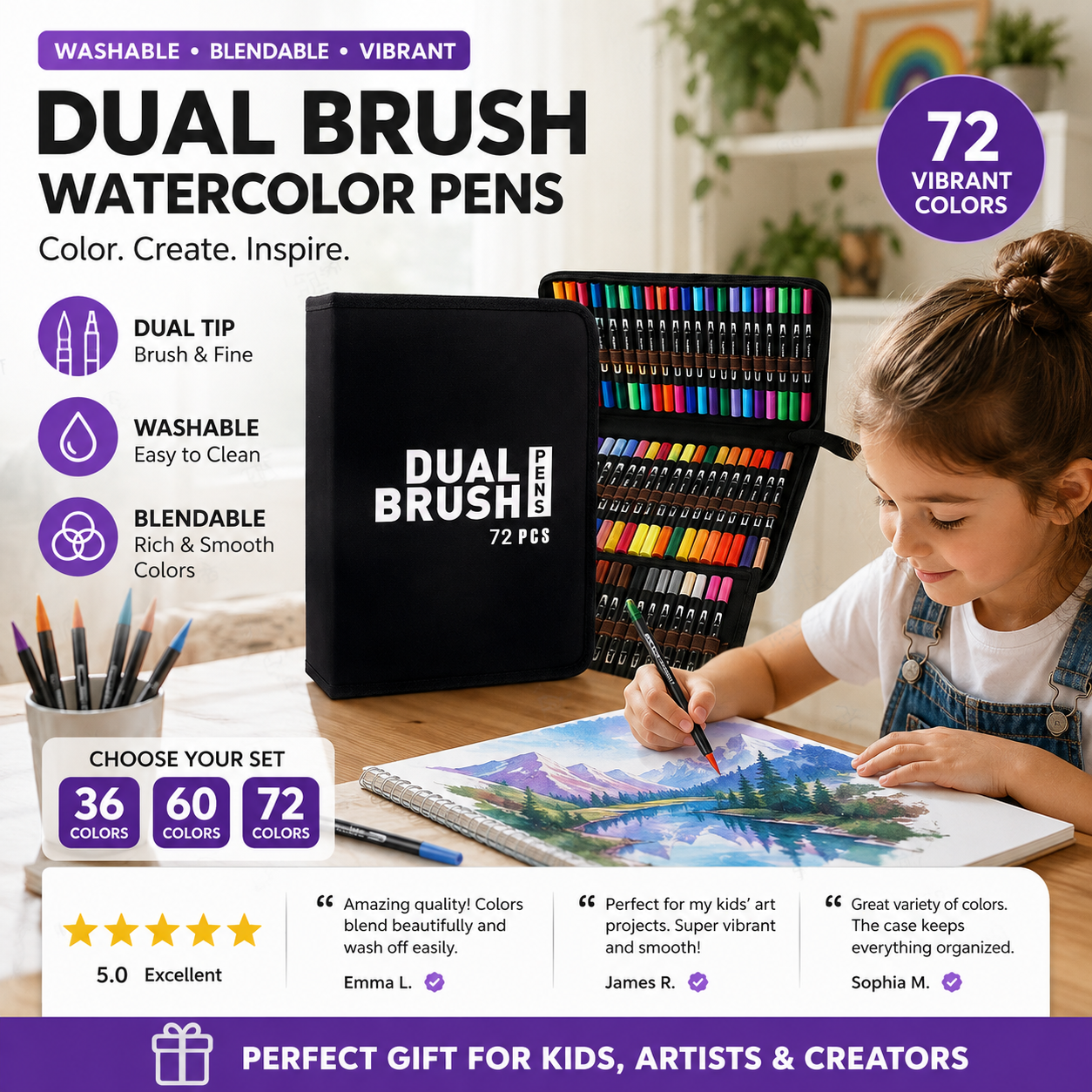 Washable double-ended acrylic markers with layering function