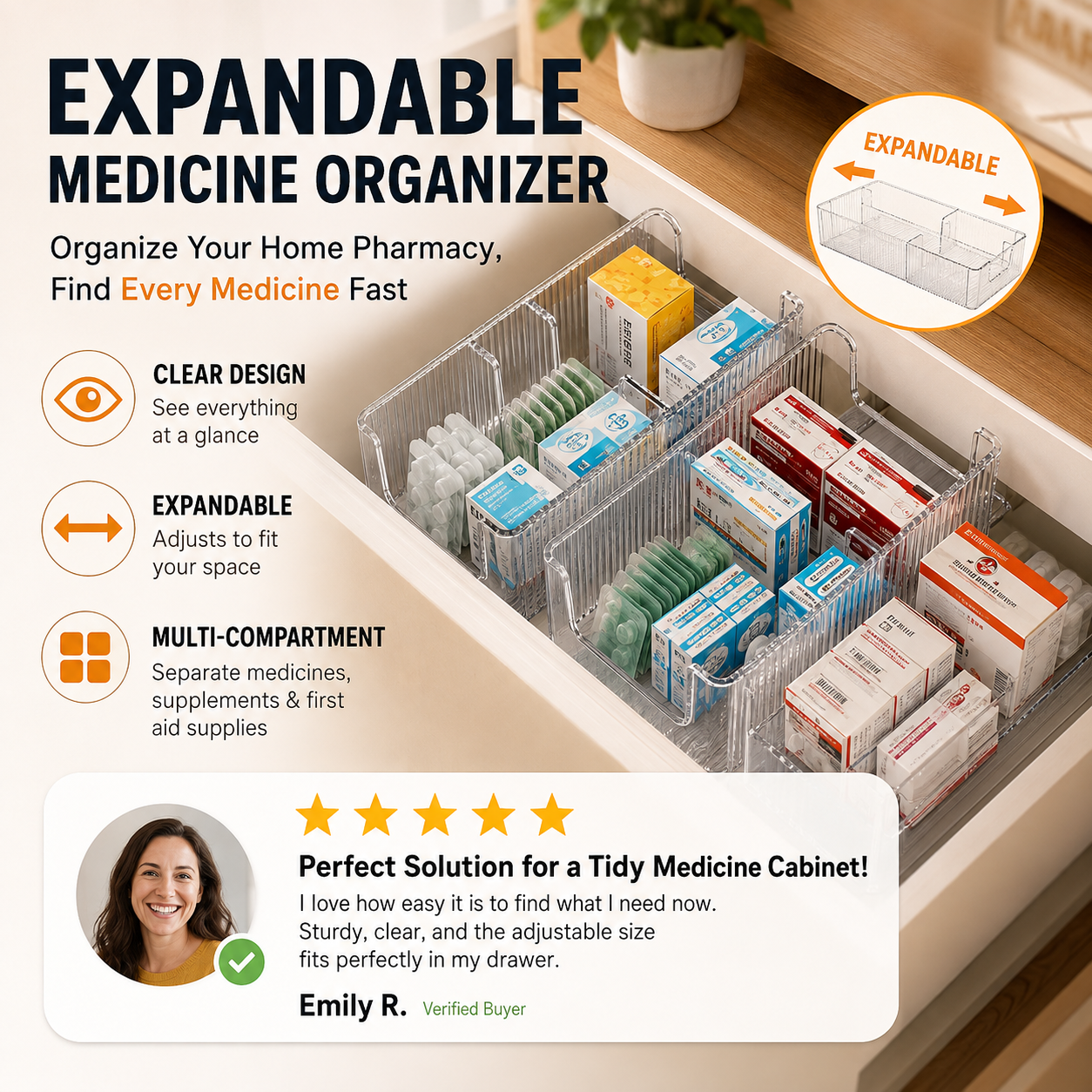 🔥 Transparent Telescopic Medicine Organizer — Extendable, Perfect for a Tidy Medicine Cabinet 💊🗄️