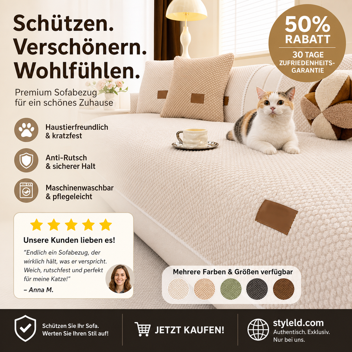 🛋️ 50% OFF! 🧼 Thick Non-Slip Washable Sofa Cover – Durable, Easy to Care For & Perfect for Homes with Pets and Kids 🐾