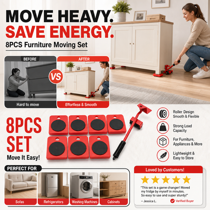 📦 LIMITED-TIME 50% OFF! 🛋️ Furniture Moving System – 360° Rotating Sliders, 800 Lbs Load‑Bearing 8‑Piece Kit ✨