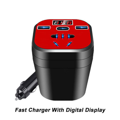 🔥49% off clearance sale✨Ideal Gift - Car Mounted Cup Type Inverter Converter QC Charger